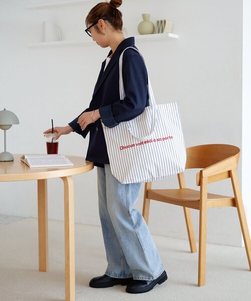 DISCOAT（ディスコート）の「ストライプロゴトートバッグ（トートバッグ・レディース・ピンク/ブラウン/ホワイト/イエロー・FREE）」の7枚目の写真