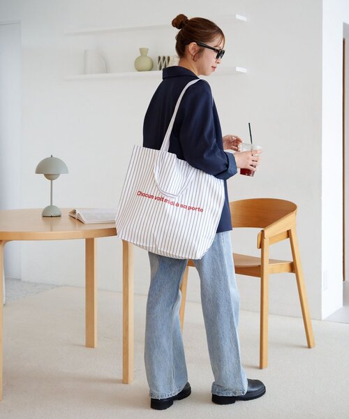 DISCOAT（ディスコート）の「ストライプロゴトートバッグ（トートバッグ・レディース・ピンク/ブラウン/ホワイト/イエロー・FREE）」の8枚目の写真