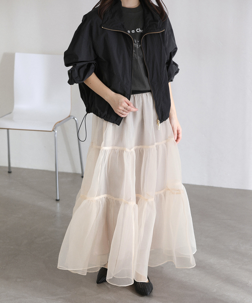 La TOTALITE（ラトータリテ）の「【洗える】オーガンジーティアードスカート（スカート・レディース・ベージュ/ブラック・FREE）」の2枚目の写真