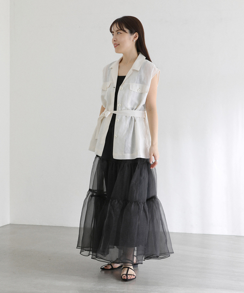 La TOTALITE（ラトータリテ）の「【洗える】オーガンジーティアードスカート（スカート・レディース・ベージュ/ブラック・FREE）」の3枚目の写真