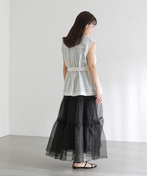 La TOTALITE（ラトータリテ）の「【洗える】オーガンジーティアードスカート（スカート・レディース・ベージュ/ブラック・FREE）」の4枚目の写真
