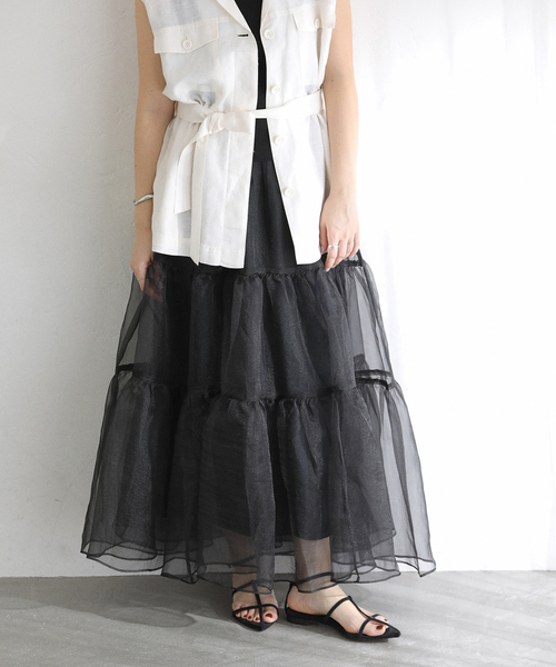 La TOTALITE（ラトータリテ）の「【洗える】オーガンジーティアードスカート（スカート・レディース・ベージュ/ブラック・FREE）」の5枚目の写真