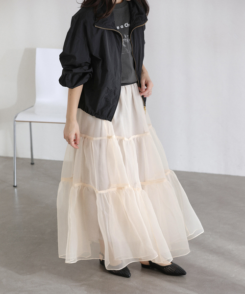 La TOTALITE（ラトータリテ）の「【洗える】オーガンジーティアードスカート（スカート・レディース・ベージュ/ブラック・FREE）」の14枚目の写真