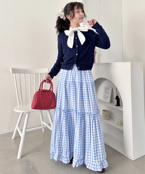 SOLLON.(ソルロン)の「裾フリルギンガムチェックロングスカート(スカート・レディース・ライトグリーン/ブラック/ライトブルー/ブルー・FREE)」の17枚目の写真
