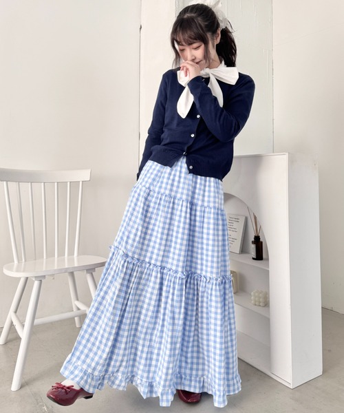 SOLLON.(ソルロン)の「裾フリルギンガムチェックロングスカート(スカート・レディース・ライトグリーン/ブラック/ライトブルー/ブルー・FREE)」の18枚目の写真