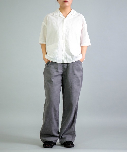 OMNIGOD（オムニゴッド）の「[OMNIGOD womens / オムニゴッド] コットンリネンジャガード ショートスリーブシャツジャケット（シャツ/ブラウス・レディース・ホワイト/ブラウン・0）」の16枚目の写真
