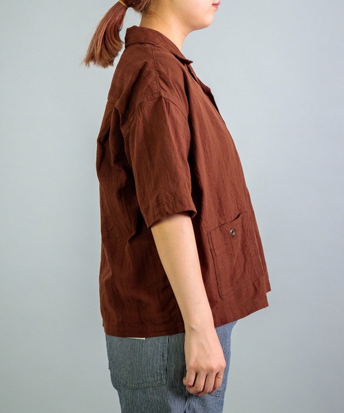 OMNIGOD（オムニゴッド）の「[OMNIGOD womens / オムニゴッド] コットンリネンジャガード ショートスリーブシャツジャケット（シャツ/ブラウス・レディース・ホワイト/ブラウン・0）」の20枚目の写真