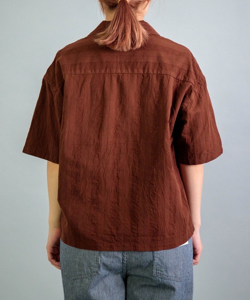 OMNIGOD（オムニゴッド）の「[OMNIGOD womens / オムニゴッド] コットンリネンジャガード ショートスリーブシャツジャケット（シャツ/ブラウス・レディース・ホワイト/ブラウン・0）」の21枚目の写真