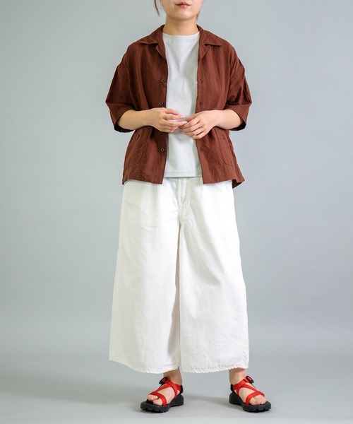 OMNIGOD（オムニゴッド）の「[OMNIGOD womens / オムニゴッド] コットンリネンジャガード ショートスリーブシャツジャケット（シャツ/ブラウス・レディース・ホワイト/ブラウン・0）」の6枚目の写真