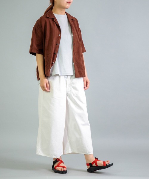 OMNIGOD（オムニゴッド）の「[OMNIGOD womens / オムニゴッド] コットンリネンジャガード ショートスリーブシャツジャケット（シャツ/ブラウス・レディース・ホワイト/ブラウン・0）」の7枚目の写真