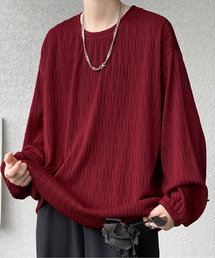 neos | 【neos】ロングTシャツ メンズ エンボス ストライプ ウェーブ柄 ルーズシルエット きれいめ(Tシャツ/カットソー)