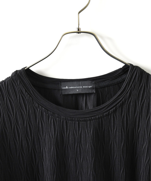 neos（ネオス）の「【neos】ロングTシャツ メンズ エンボス ストライプ ウェーブ柄 ルーズシルエット きれいめ（Tシャツ/カットソー・メンズ・ホワイト/ブラック/ワインレッド・MEDIUM/LARGE/X-LARGE）」の20枚目の写真