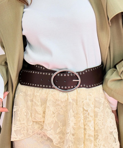 ANAP(アナップ)の「スタッズ太ベルト(ベルト・レディース・ブラウン/ブラック・F)」の1枚目の写真