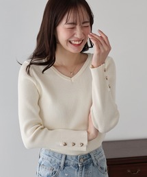 ハートボタンリブニット