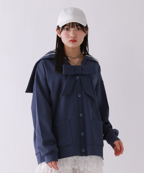 repipi armario（レピピ アルマリオ）の「【2WAY】セーラーリボンカットカーディガン（カーディガン/ボレロ・キッズ・グレー/アイボリー/ネイビー・MEDIUM/LARGE）」の3枚目の写真