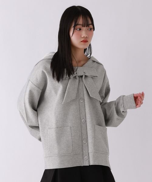 repipi armario（レピピ アルマリオ）の「【2WAY】セーラーリボンカットカーディガン（カーディガン/ボレロ・キッズ・グレー/アイボリー/ネイビー・MEDIUM/LARGE）」の2枚目の写真