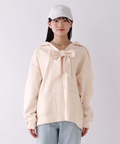 repipi armario（レピピ アルマリオ）の「【2WAY】セーラーリボンカットカーディガン（カーディガン/ボレロ・キッズ・グレー/アイボリー/ネイビー・MEDIUM/LARGE）」の6枚目の写真