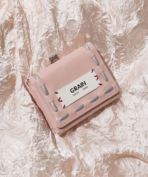 GRAIN（グレイン）の「【GRAIN/グレイン】ヴィンテージステッチ三つ折りがま口ウォレット（財布・レディース・ホワイト/ネイビー/カーキ/ブラック/ピンク/ブラウン・FREE）」の6枚目の写真