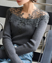 KOBE LETTUCE | レースオフショルリブニット(ニット/セーター)