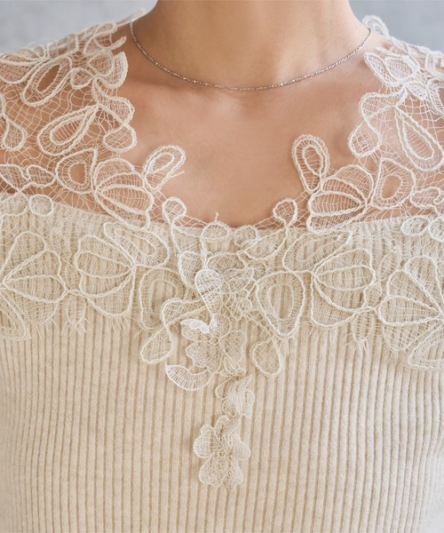 KOBE LETTUCE（コウベレタス）の「レースオフショルリブニット（ニット/セーター・レディース・ベージュ/サックスブルー/チャコール/アイボリー・M）」の15枚目の写真