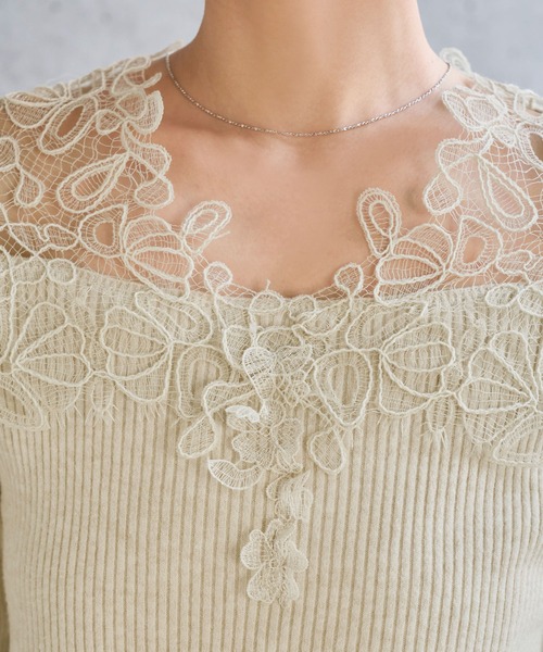 【送料込】完売ピンク♡RDレース刺繍オフショルニット レースオフショルリブニット（ニット/セーター）｜KOBE LETTUCE