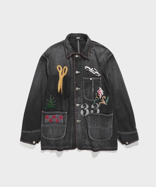KHOKI(コッキ)の「【KHOKI / コッキ】Hand-Embroidered Denim Coverall(ブルゾン・メンズ・ブラック/インディゴブルー・2/3/1/4)」の2枚目の写真