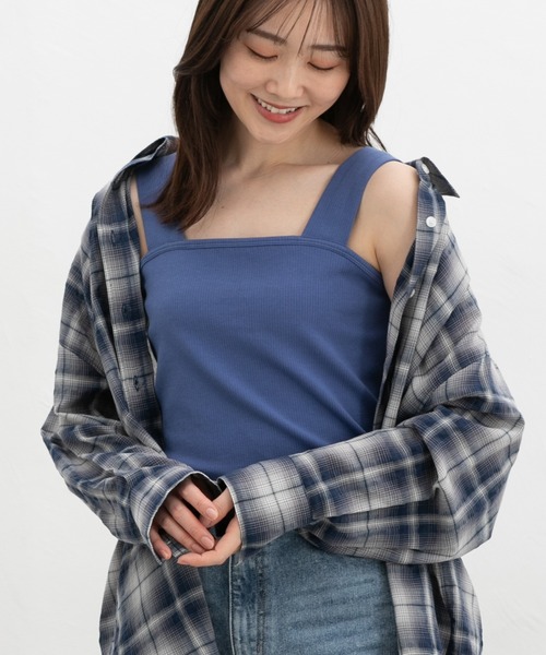 Honeys（ハニーズ）の「【ハニさら・接触冷感・ＵＶカット・遮熱】ベアタンクトップ（タンクトップ・レディース・アイボリー/グレイッシュベージュ/ブラック/ブルー/モカ・L/LL/M/S）」の12枚目の写真