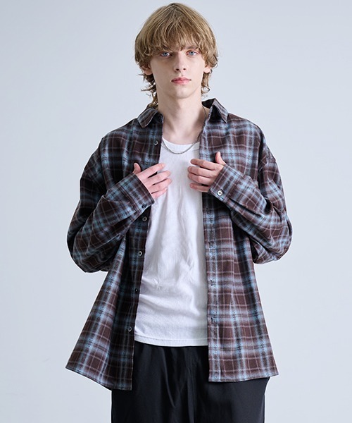 Revo.(レボ)の「Revo. ジャガード オンブレチェックシャツ 長袖(シャツ/ブラウス・メンズ・ワイン/ブルー/ブラック・2/1/0)」の6枚目の写真