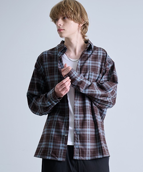 Revo.(レボ)の「Revo. ジャガード オンブレチェックシャツ 長袖(シャツ/ブラウス・メンズ・ワイン/ブルー/ブラック・2/1/0)」の7枚目の写真