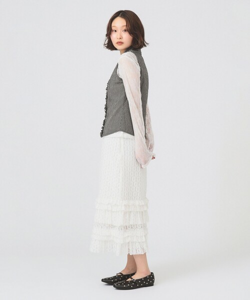 Ray BEAMS(レイビームス)の「サッカー チェック フリル ノースリーブ(シャツ/ブラウス・レディース・ブラック/グリーン・ONE SIZE)」の4枚目の写真