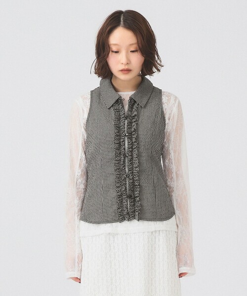 Ray BEAMS(レイビームス)の「サッカー チェック フリル ノースリーブ(シャツ/ブラウス・レディース・ブラック/グリーン・ONE SIZE)」の10枚目の写真