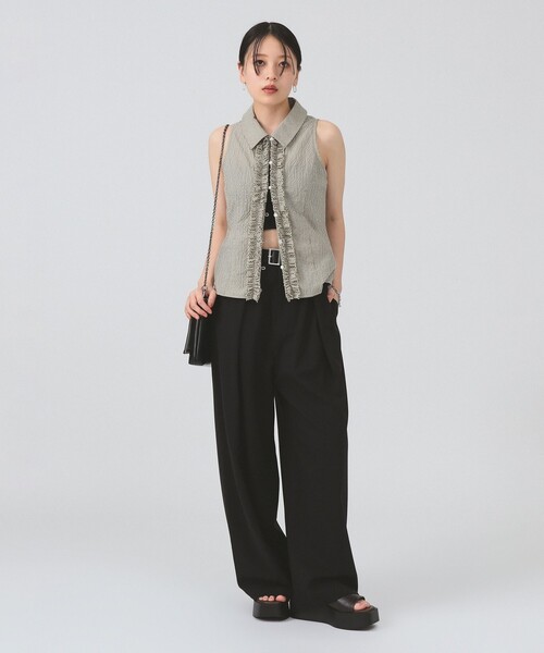 Ray BEAMS(レイビームス)の「サッカー チェック フリル ノースリーブ(シャツ/ブラウス・レディース・ブラック/グリーン・ONE SIZE)」の8枚目の写真