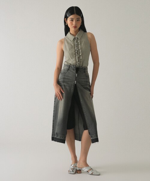 Ray BEAMS(レイビームス)の「サッカー チェック フリル ノースリーブ(シャツ/ブラウス・レディース・ブラック/グリーン・ONE SIZE)」の13枚目の写真