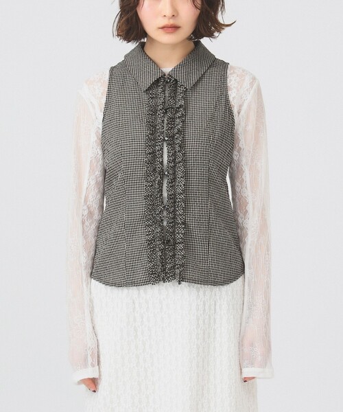 Ray BEAMS(レイビームス)の「サッカー チェック フリル ノースリーブ(シャツ/ブラウス・レディース・ブラック/グリーン・ONE SIZE)」の14枚目の写真