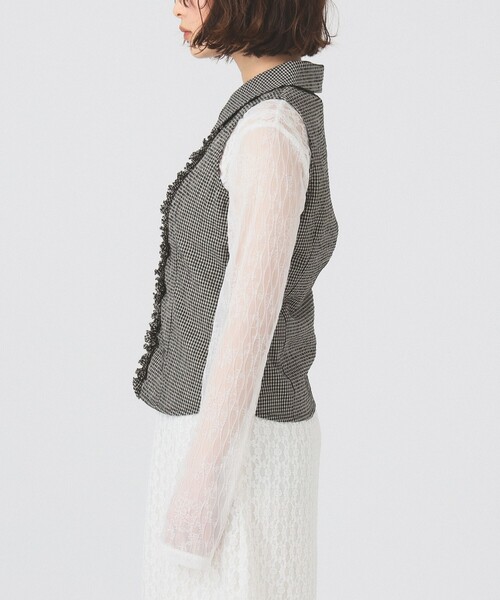 Ray BEAMS(レイビームス)の「サッカー チェック フリル ノースリーブ(シャツ/ブラウス・レディース・ブラック/グリーン・ONE SIZE)」の15枚目の写真