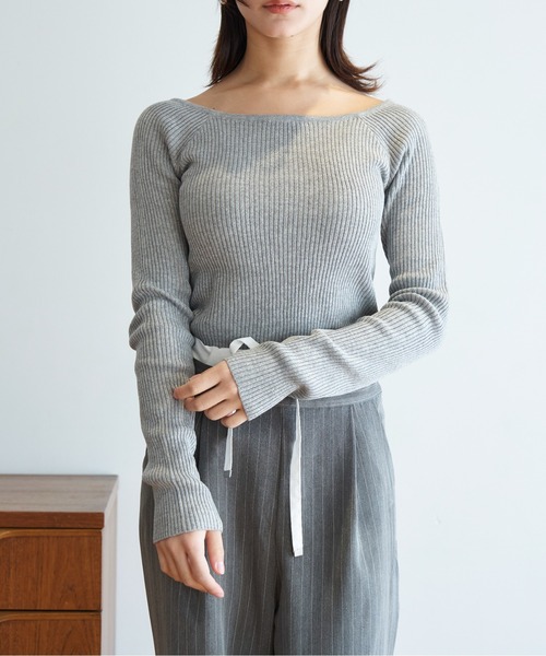 My shawty(マイシャウティー)の「rib knit top(ニット/セーター・レディース・グレー/アイボリー/ブラック/ネイビー・FREE)」の7枚目の写真
