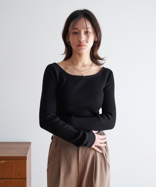 My shawty(マイシャウティー)の「rib knit top(ニット/セーター・レディース・グレー/アイボリー/ブラック/ネイビー・FREE)」の10枚目の写真