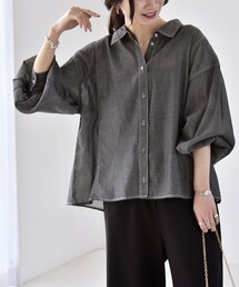 quaranciel:〈洗濯機可能〉シアー デニム ギャザー レギュラー シャツ