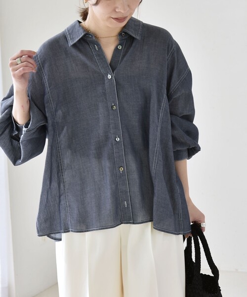 quaranciel(カランシエル)の「quaranciel:〈洗濯機可能〉シアー デニム ギャザー レギュラー シャツ(シャツ/ブラウス・レディース・ブラック/ネイビー・ONE SIZE)」の22枚目の写真
