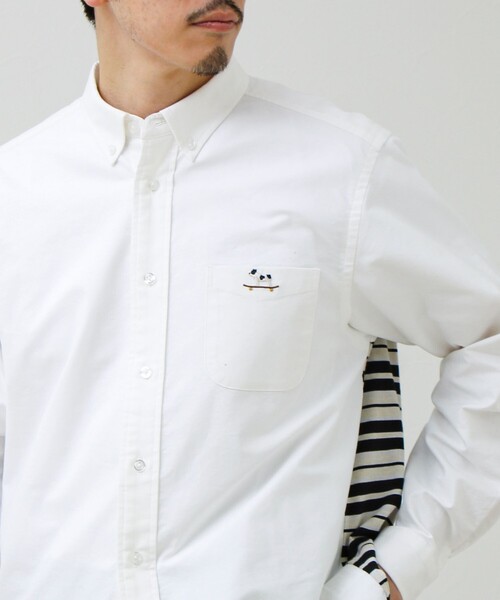 GLOSTER（グロスター）の「【フレブル刺繍】ボタンダウン コンビシャツ（シャツ/ブラウス・メンズ・ホワイト/ネイビー/サックスブルー・S/M/L）」の2枚目の写真