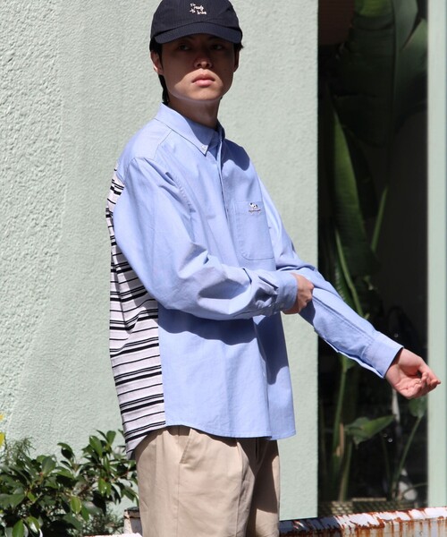 GLOSTER（グロスター）の「【フレブル刺繍】ボタンダウン コンビシャツ（シャツ/ブラウス・メンズ・ホワイト/ネイビー/サックスブルー・S/M/L）」の6枚目の写真