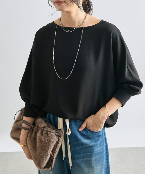 RIVE DROITE（リヴドロワ）の「予約【ON・OFF問わず活躍】リブ付きジョーゼットドルマンブラウス2（シャツ/ブラウス・レディース・チャコールグレー/ブラック/ライトグレー/オフホワイト・FREE）」の2枚目の写真