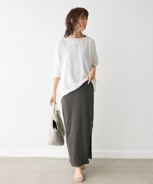 RIVE DROITE（リヴドロワ）の「予約【ON・OFF問わず活躍】リブ付きジョーゼットドルマンブラウス2（シャツ/ブラウス・レディース・チャコールグレー/ブラック/ライトグレー/オフホワイト・FREE）」の5枚目の写真