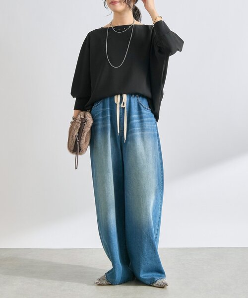 RIVE DROITE（リヴドロワ）の「予約【ON・OFF問わず活躍】リブ付きジョーゼットドルマンブラウス2（シャツ/ブラウス・レディース・チャコールグレー/ブラック/ライトグレー/オフホワイト・FREE）」の14枚目の写真