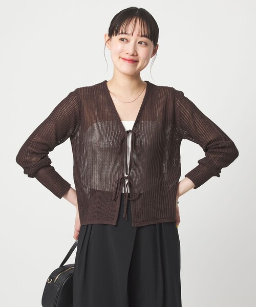 green label relaxing（グリーンレーベルリラクシング）の「メッシュ リボン Vネック カーディガン（カーディガン/ボレロ・レディース・ナチュラル/ライトブルー/ブラック/ブラウン系・FREE）」の6枚目の写真