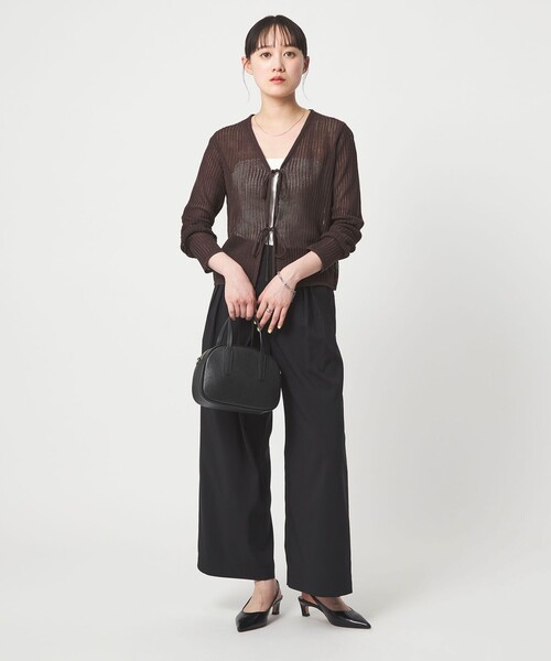green label relaxing（グリーンレーベルリラクシング）の「メッシュ リボン Vネック カーディガン（カーディガン/ボレロ・レディース・ナチュラル/ライトブルー/ブラック/ブラウン系・FREE）」の8枚目の写真