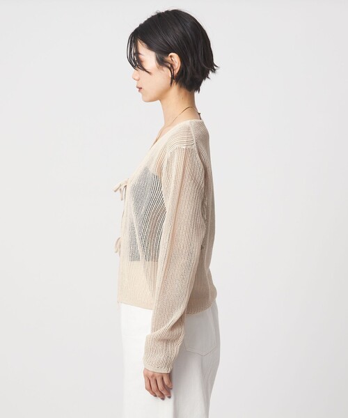 green label relaxing（グリーンレーベルリラクシング）の「メッシュ リボン Vネック カーディガン（カーディガン/ボレロ・レディース・ナチュラル/ライトブルー/ブラック/ブラウン系・FREE）」の13枚目の写真