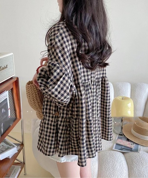 AMAJI（アマジ）の「ギンガムチェックブラウス（シャツ/ブラウス・レディース・ブラウン・X-LARGE/LARGE/MEDIUM/XX-LARGE）」の3枚目の写真