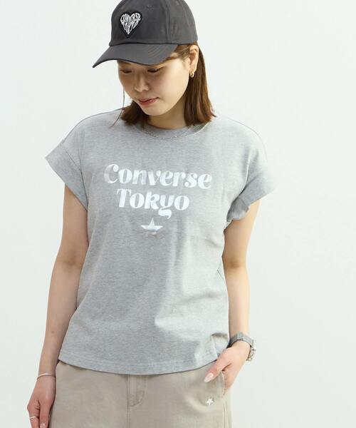 CONVERSE TOKYO(コンバーストウキョウ)の「FRENCH-SLEEVE LOGO FOIL PRINT TEE(Tシャツ/カットソー・レディース・杢グレー/チャコールグレー/ミント/ホワイト・FREE)」の4枚目の写真