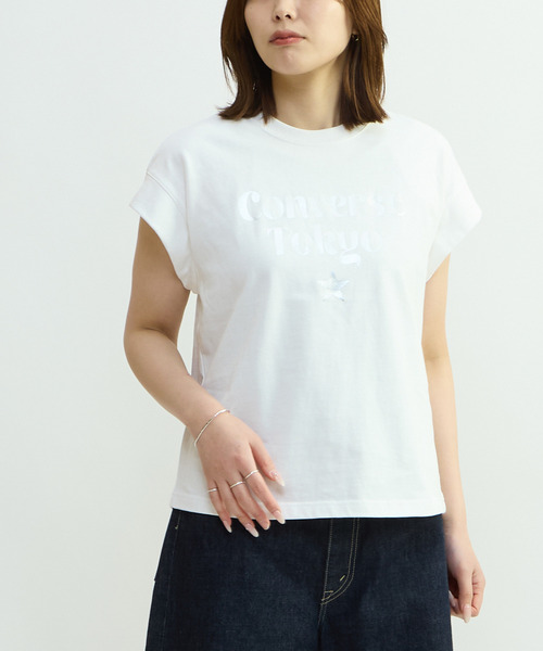CONVERSE TOKYO(コンバーストウキョウ)の「FRENCH-SLEEVE LOGO FOIL PRINT TEE(Tシャツ/カットソー・レディース・杢グレー/チャコールグレー/ミント/ホワイト・FREE)」の10枚目の写真